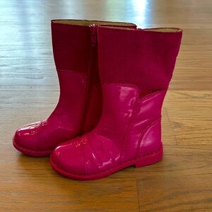 EUC L’Amour hot pink tall boots faux suede and patent leather, size toddler 8